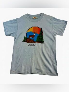 Vintage Sunshine Coverups Wheeling West Virginia Deer Sunset Graphic Tee Large